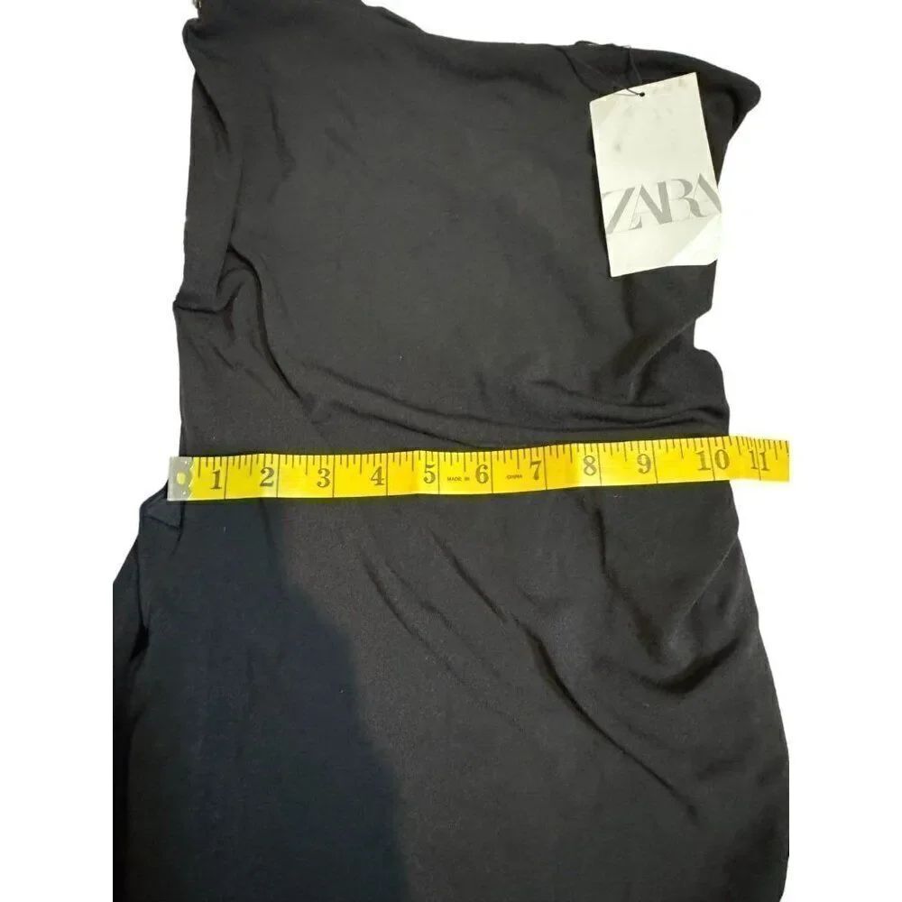 Zara Womens Mini Dress S Black Rhinestone shoulder Ruched Cut Out 7802/636 NWT - Picture 9 of 10